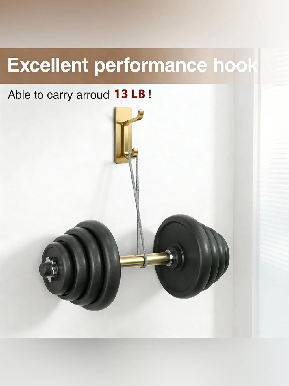 4 pack Brushed Gold Wall Hook Sleek Metal Coat & Towel Hanger Holds 13 lbs each